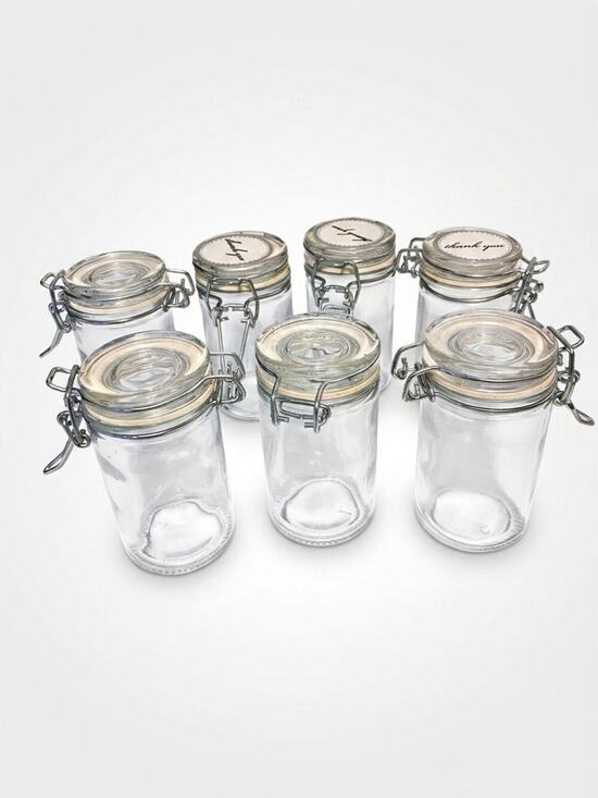 Unbranded Other - Spice Jars Set of 7 Clear Glass Airtight Hinged Lid 3" Small Storage Containers